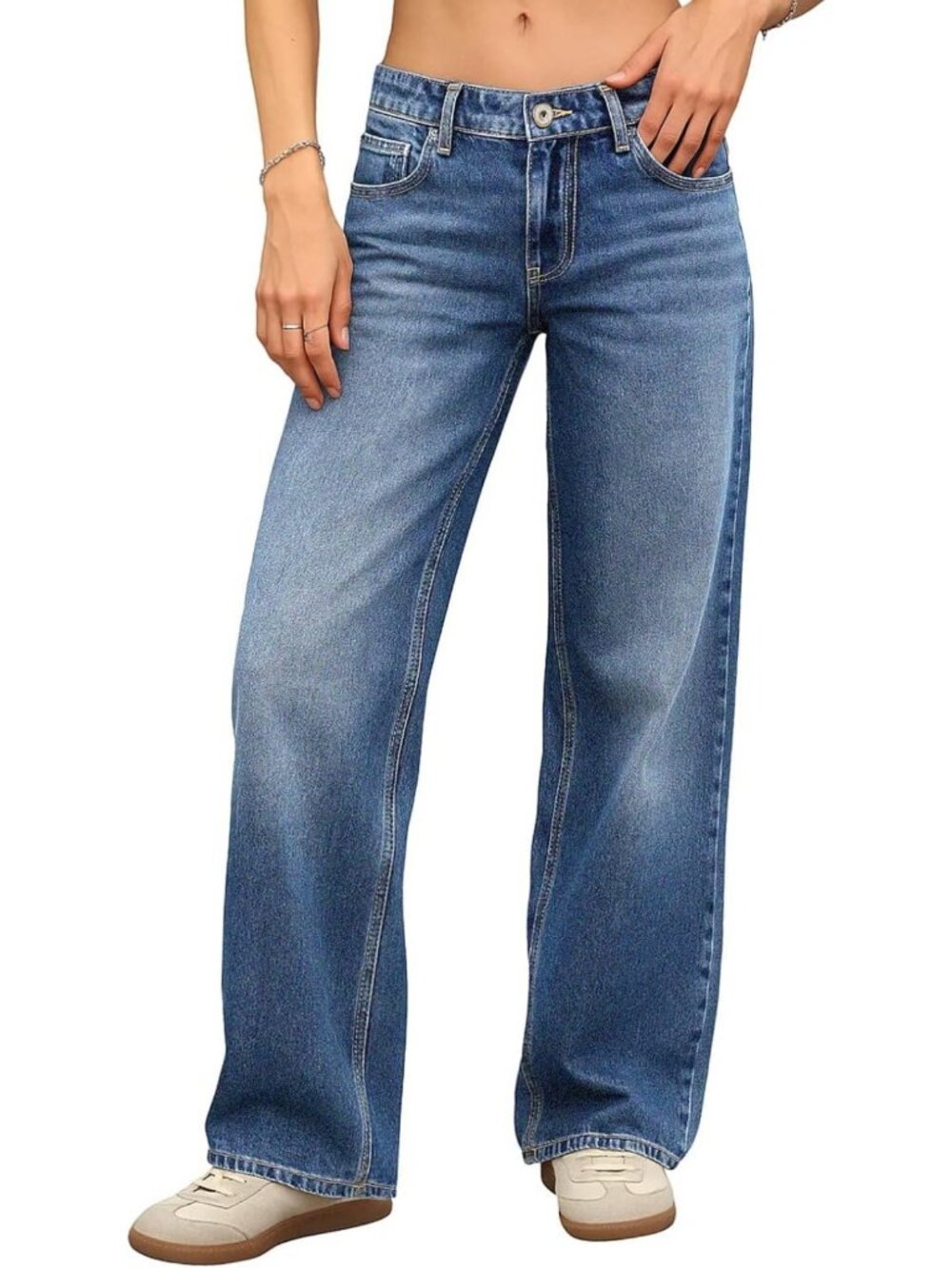Stylish Low Rise Baggy Jeans for Women | Straight Leg Denim Pants, Casual Fit